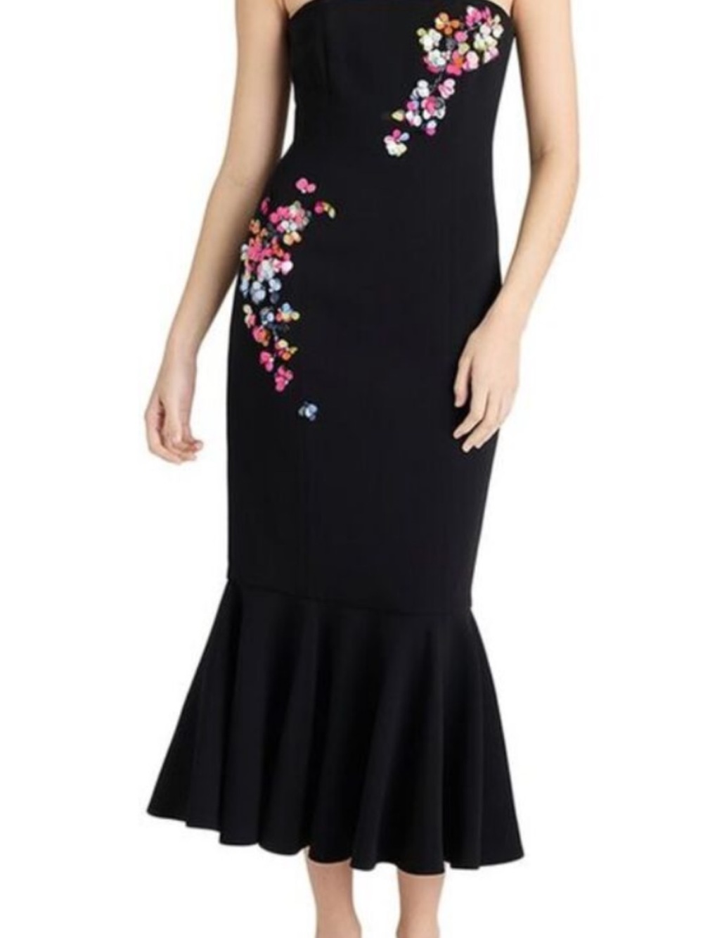 cinq a sept Black  juniper Strapless Floral-Appliqué Mermaid Dress